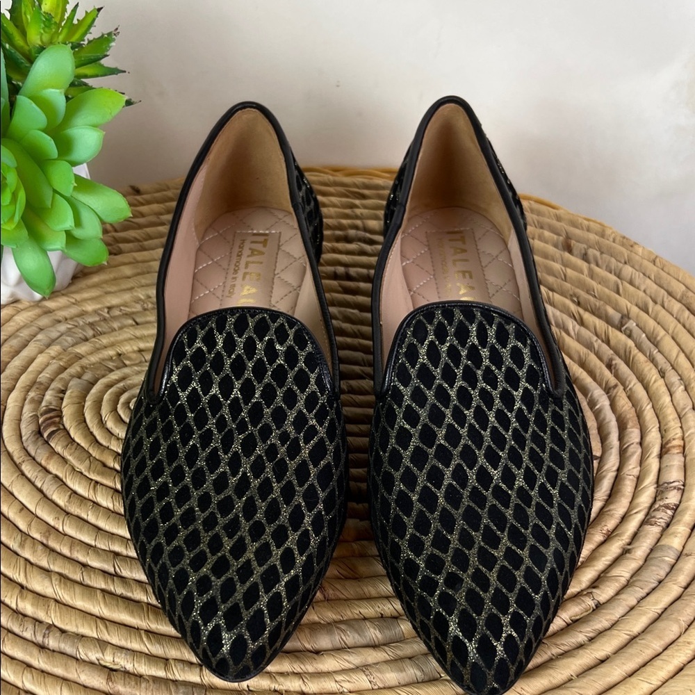 Italeau Theresa Loafers Black With Metallic Harlequin Pattern Smoking Flat 38 - Picture 4 of 11